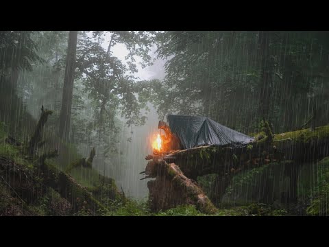 Surviving 2 Days in a TREE SHELTER on a river in a Rainstorm