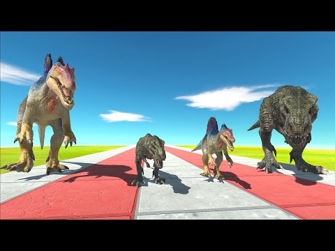 BABY VS DADDY DINOSAURS T-REX VS SPINOSAURUS SPEED RUNNING - Animal Revolt Battle Simulator