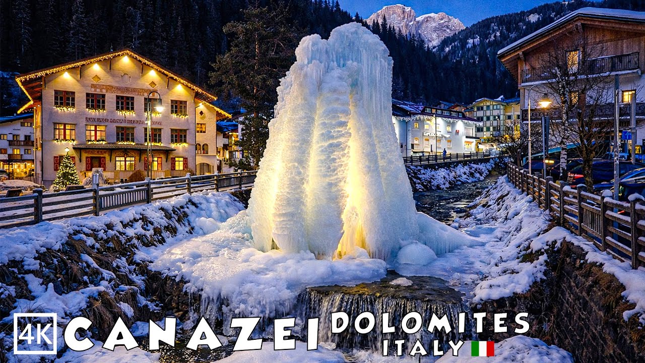 Canazei Italy Dolomites 🇮🇹 A Cosy Winter Walk | ❄️ Magical Christmas Atmosphere 🎄 4K