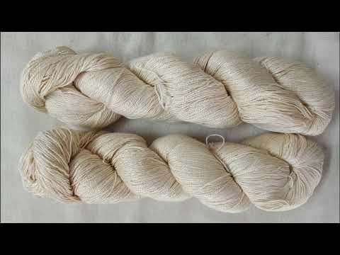 Multicolor dyed recycled cotton and banana silk yarns, for k...