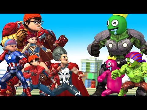 Avengers Team Nick Hulk Buster vs Team Giant Rainbow Friends (blue) Protect City - Scary Teacher 3D