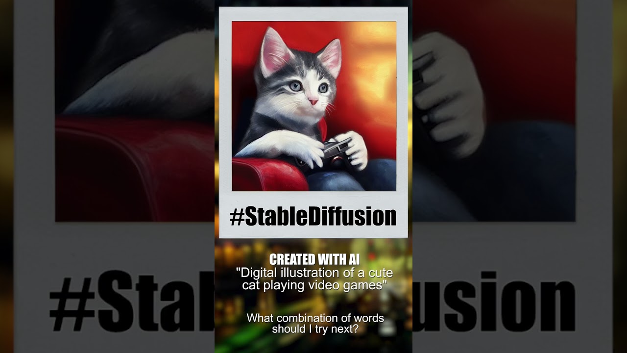 Cute cat playing games AI art with Stable Diffusion. #aiart #stablediffusion #digitalart #shortsart