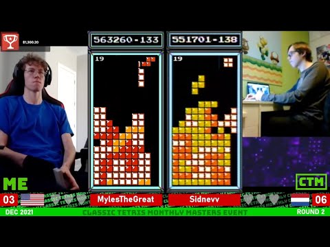 MASTERS Quarterfinal: Myles vs Sidnev ROLL VS TAP – Classic Tetris Monthly December 2021 [9/15]