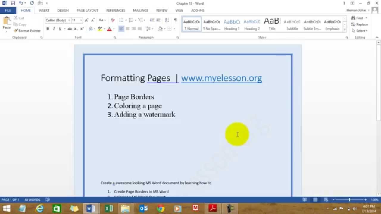 MS Word Page Formatting Chapter 13