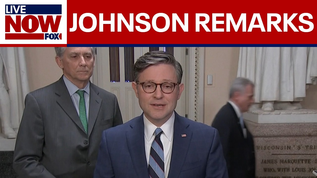 House Speaker Mike Johnson speaks to reporters