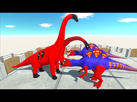 2X SUPERMAN SPINO vs 2X DEADPOOL BRACHIO vs CAPTAIN AMERICA GORO - Animal Revolt Battle Simulator
