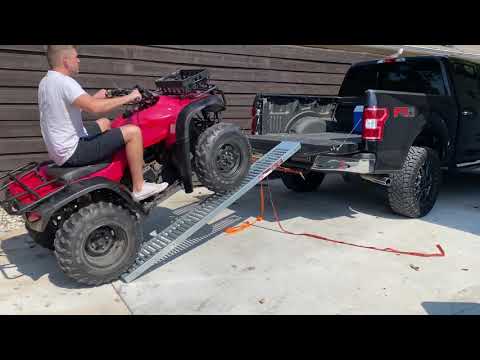 84" Haul Master Harbor Freight Ramps. ATV loaded in lifted F-150 5.5 bed in 25 seconds.