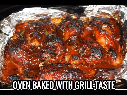 HOW TO MAKE OVEN BAKED BBQ CHICKEN TASTE LIKE IT'S OFF THE GRILL- CHARCOAL TASTE