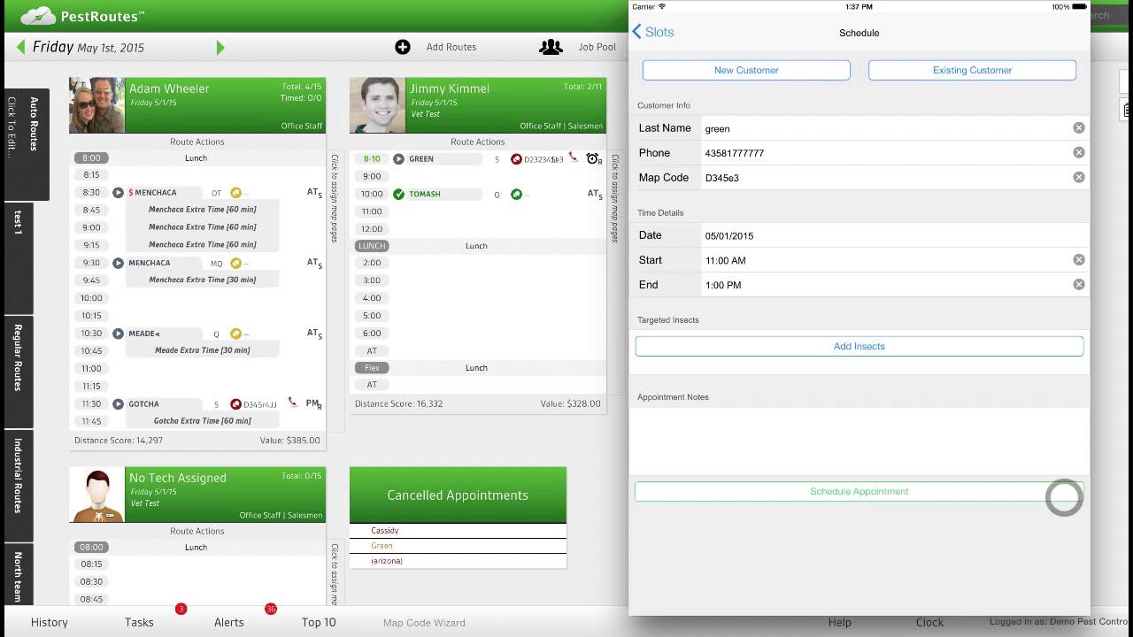 SalesRoutes - Scheduling from the app