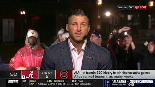 ESPN SC | Tim Tebow BOLD Predictions for CFB Week 9: Alabama are unstoppable, Ole Miss vs Oklahoma