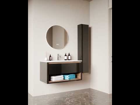 kielle Meara - Waschtisch mit Unterschrank 60 cm, dunkelgrau glänzend/Eiche dunkel 50026S606