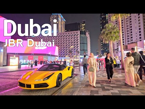Dubai [4K] Amazing JBR, The Walk Night Walking Tour 🇦🇪