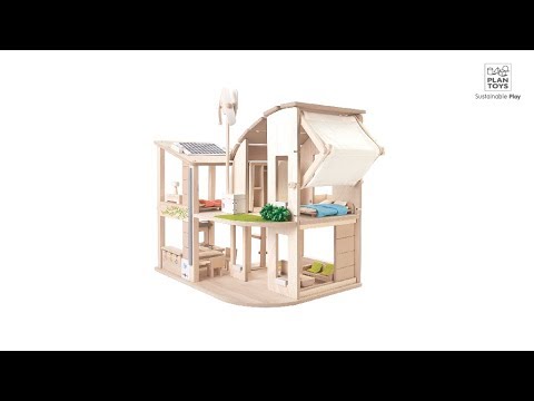 Wooden Green Dollhouse with Furniture - Plan Toys