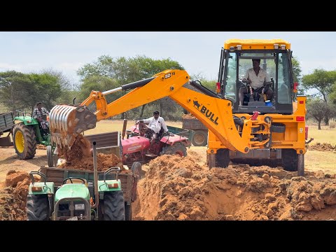 BULL 76hp and Jcb 3dx Plus Loading mud Kubota Eicher Sonalika Mahindra Swaraj Many Tractor in Pond