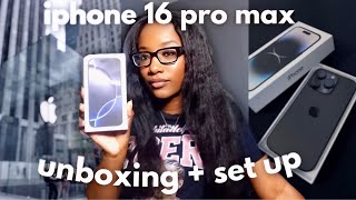 IPHONE 16 PRO MAX UNBOXING + SET UP (black titanium) | accessories features, etc