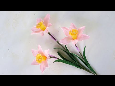 Daffodils Paper Flower/ How To Make Daffodils Paper Flower From Crepe Paper/ Craft Tutorial