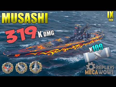 Musashi 319K Damage on Estuary Map | World of Warships