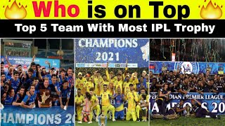 Top 5 Team With Most IPL Trophy 🏆 || #shorts by Cricket Crush #rcb #csk #mi #kkr #srh  #rr