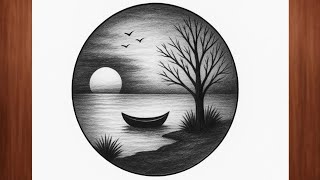 "Easy Sunset Scenery Drawing | Pencil Sketch for Beginners | Nature Drawing Step by Step"