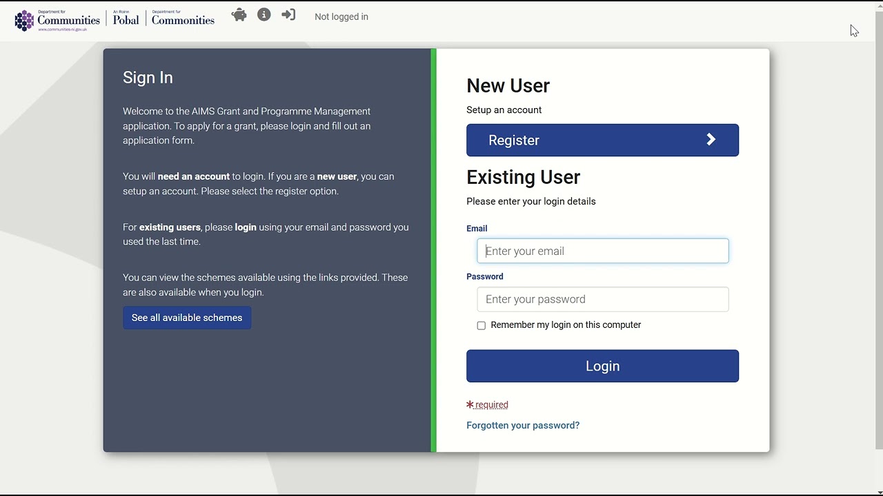 DfC AIMS registration step 4