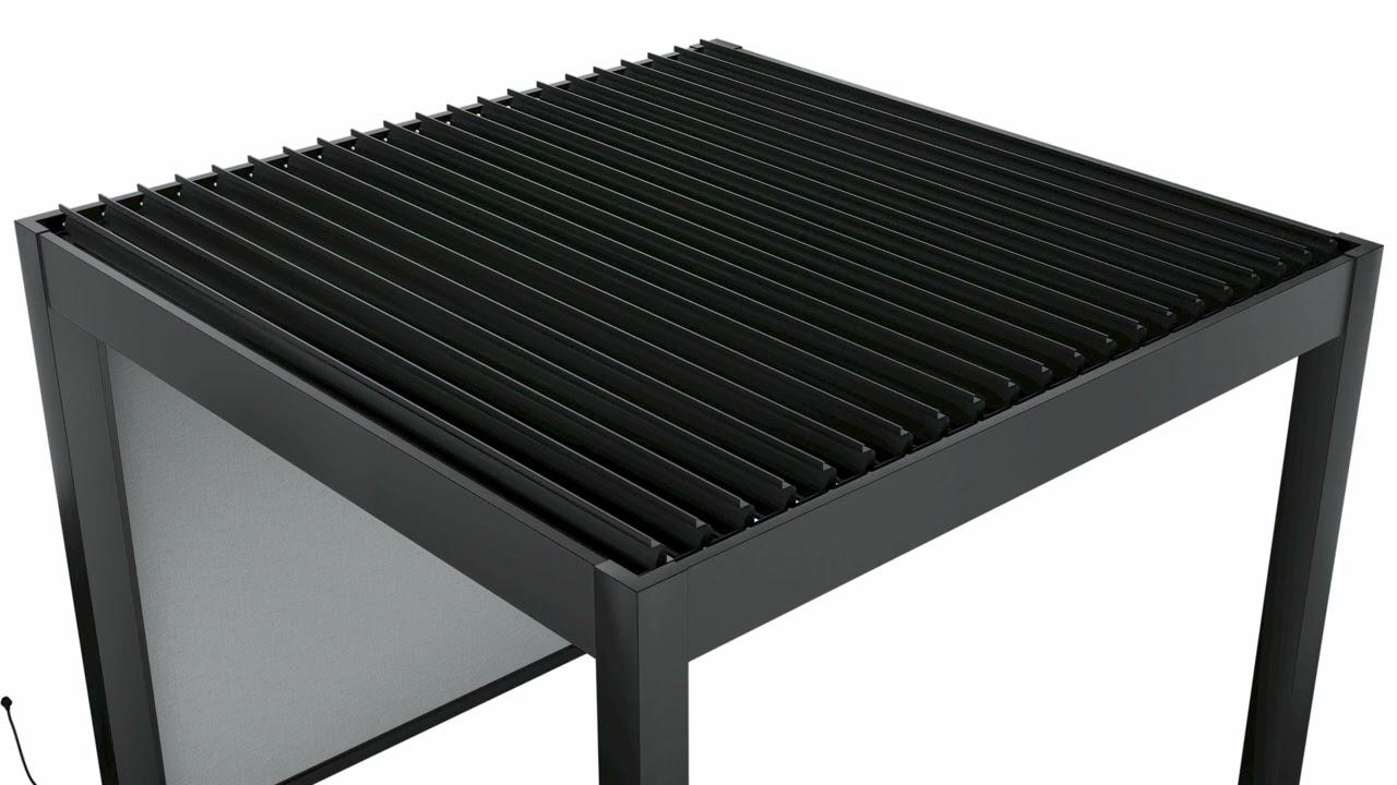 3 x 3m Heavy Duty Aluminium Charcoal Automatic Louvred Pergola with LED Lighting & 2 Textilene Side Panels