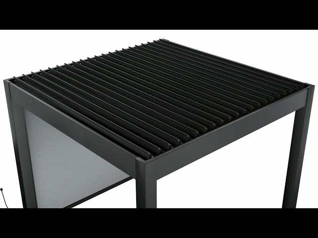 3 x 3m Heavy Duty Aluminium Charcoal Automatic Louvred Pergola with LED Lighting & 2 Textilene Side Panels