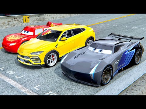 Lightning McQueen vs Lamborghini Urus vs Jackson Storm at Top Gear Track