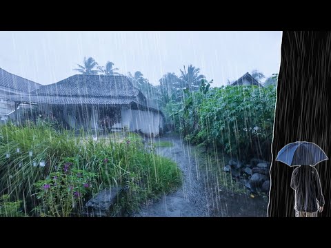2 Hours Relaxing Rain Walk in Indonesian Village | ASMR Rain Sounds
