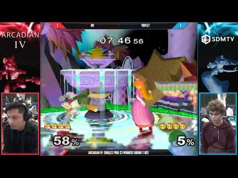Arcadian 4 - Jin (Fox) vs. Triplet (Peach) - SSBM Singles Pool C3 Winners Round 2 - Smash Melee