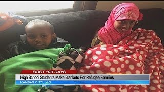Students make blankets for refugee children living in Kansas City