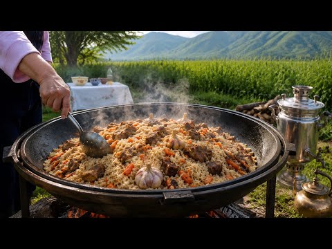 Old Village Uzbek Plov Cooked Over Fire #uzbekplov #outdoorcooking #villagecooking #villagefood