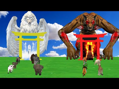 天国か地獄か？巨大マンモス・ウシ vs 5体の巨大ライオン・オオカミ vs ゾウ ― ウシの赤ちゃんをウーリーマンモスが救出！