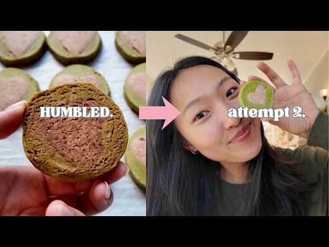 strawberry matcha heart butter cookies (i tried my best 😭)