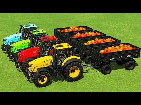 CLAAS vs CASE vs FENDT vs JOHN DEERE TRACTORS TRANSPORT ORANGES CHALLENGE - Farming Simulator 22