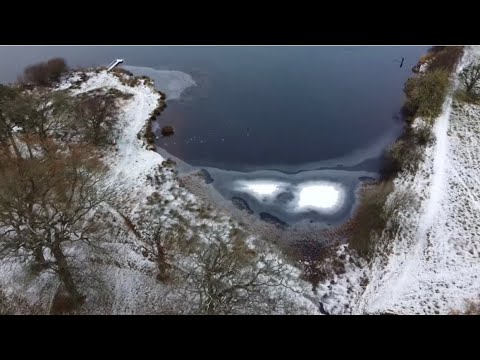 Drone footage of Langley Dam frozen over 