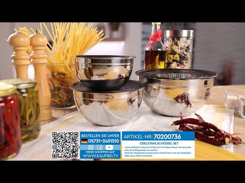 BEM Edelstahlschüssel Set mit 2 Reiben und Deckel 16 cm, 20 cm und 24 cm