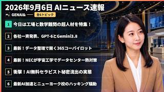 【AIニュース速報】2026年9月6日｜今日は工場と数学難問の超人材を特集！・各社一斉発表、GPT-6とGemini3.8・最新！データ整理で開く365コーパイロット ほか