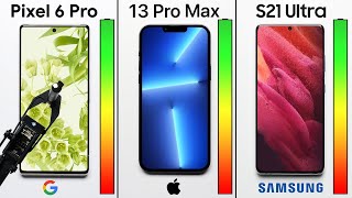 Google Pixel 6 Pro vs iPhone 13 Pro Max vs Galaxy S21 Ultra Battery Test