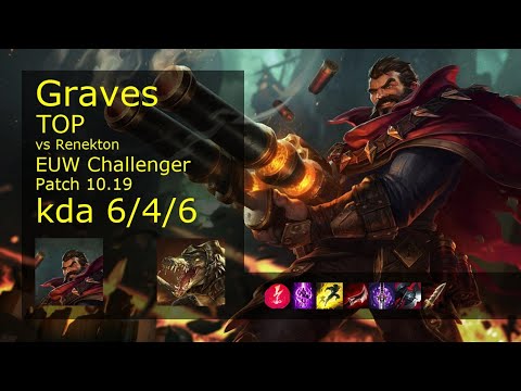 Graves Top vs Renekton - EUW Challenger 6/4/6 Patch 10.19 Gameplay