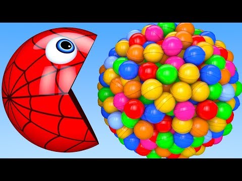 Learn Colors with PACMAN and Farm Watermelon Lollipop Surprise Toy Street Vehicle for Kid Children