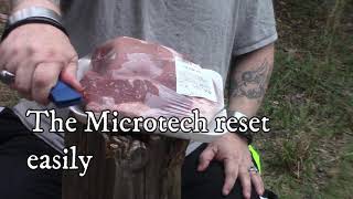 OTF auto knife accidental discharge test on flesh. Microtech, Cobra Tec, and Kerhaw Launch 13