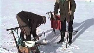 preview picture of video 'Pike fishing on ice. Ödängla, Sweden, 1991.'