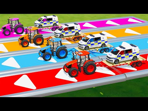 LOAD AND TRANSPORT POLICE CARS WITH JOHN DERRE TRACTORS - Farming Simulator 22