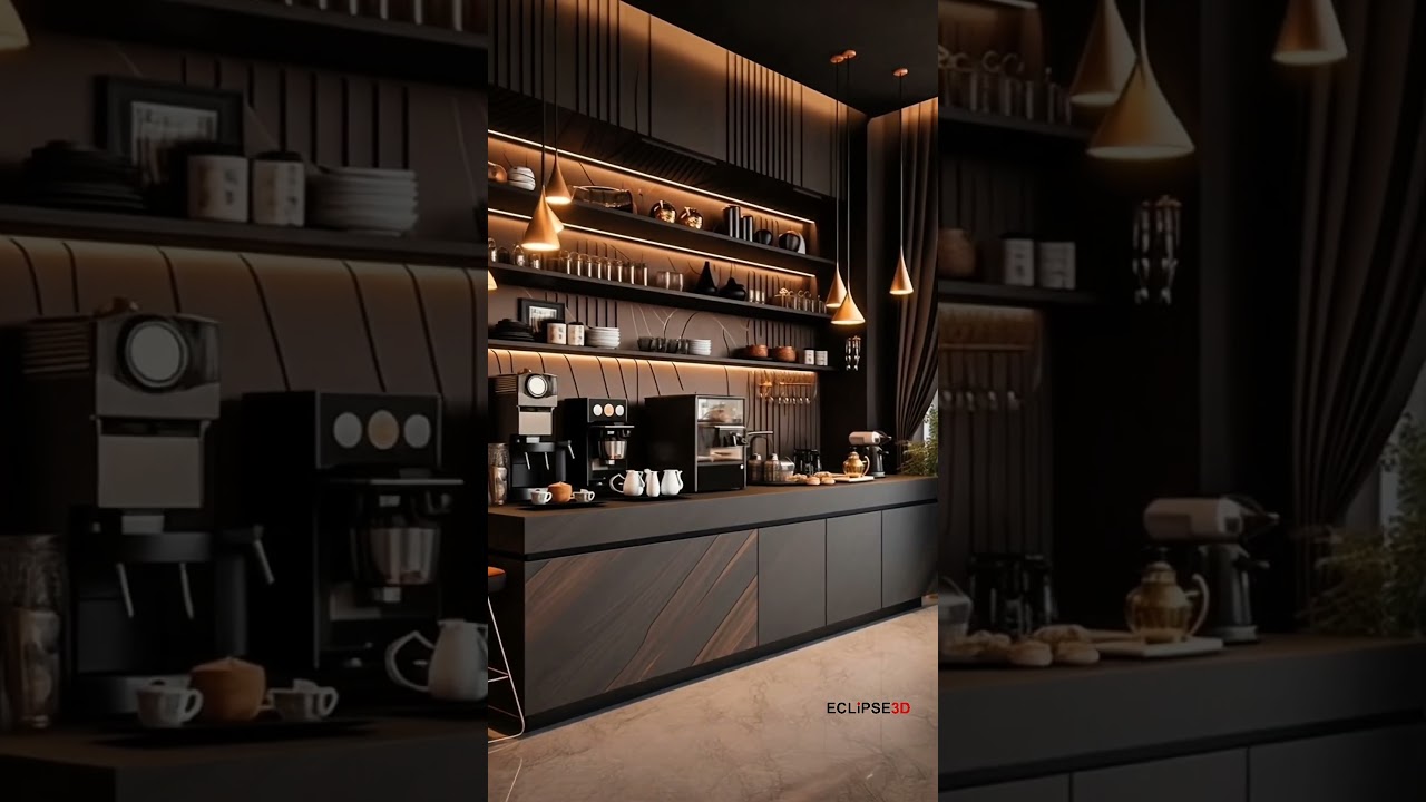 Modern Coffee Bar Design ☕ | Sleek & Cozy Dark Interior Aesthetic #CoffeeBarDesign #bardecor #cafe