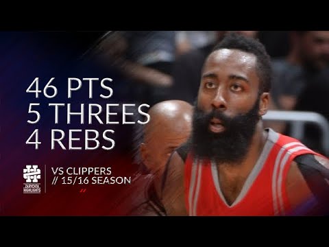 James Harden 46 pts 5 threes 4 rebs vs Clippers 15/16 season