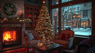Christmas Jazz Music to Relax 🎄 Christmas Coffee Shop Ambience & Warm Fireplace Sounds