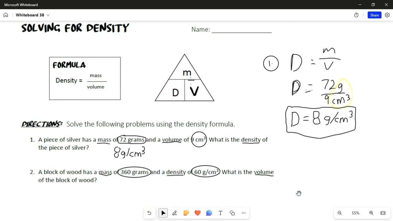 Solving for Density worksheet--problems 1 and 2