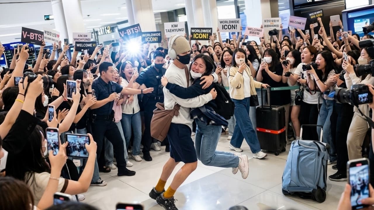 10 Minutes Ago! BTS's V Arrived at Gimpo Airport and Was Immediately Swarmed by Fans!