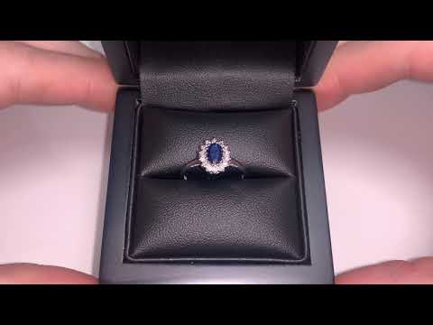LFRD260WS: Oval Sapphire Ring with Diamond Surround, 0.68ct, 9k White Gold