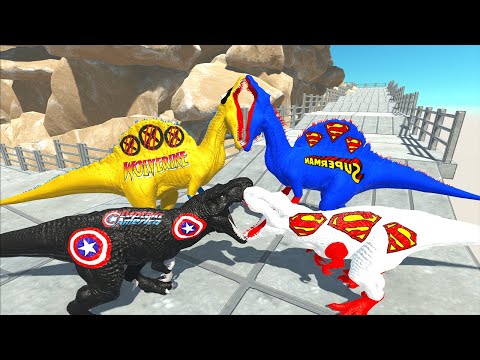 DINOSAUR WOLWERINE VS BLACK CAPTAIN AMERICA T-REX MOUNTAIN CLIMB - Animal Revolt Battle Simulator